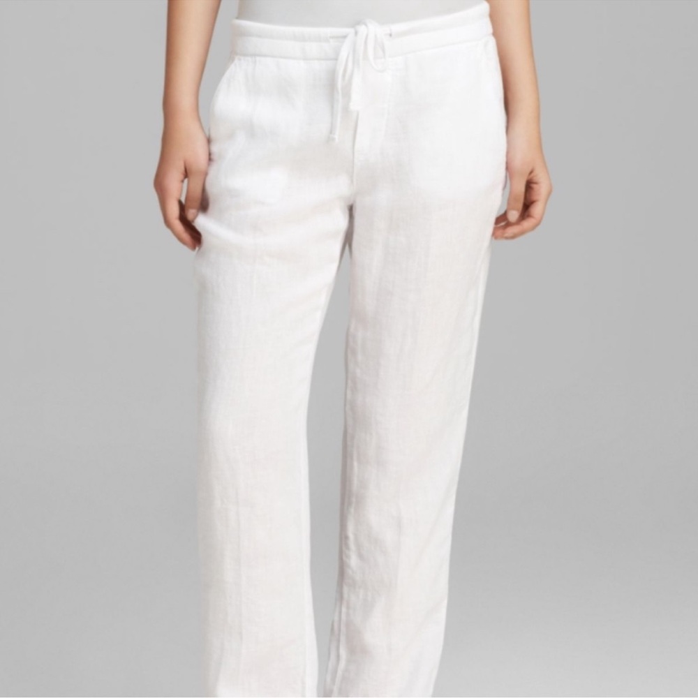 James Perse Standard White Straight leg Drawstring Trousers Cotton/Flax Size 2